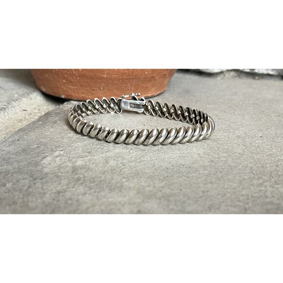 Vintage Sterling Silver Spiral Link Bracelet 7” Dome Twist 925 Box Clasp - Picture 4 of 13